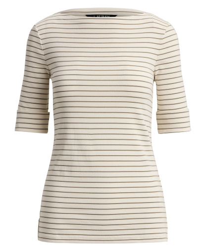 Lauren Ralph Lauren Women's Striped Boat Neck Top - Mas Cream/Light Agave