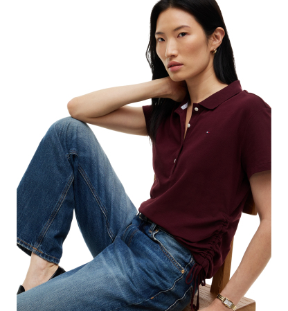 Tommy Hilfiger Women's Short-Sleeve Drawstring Polo Shirt - Deep Burgundy