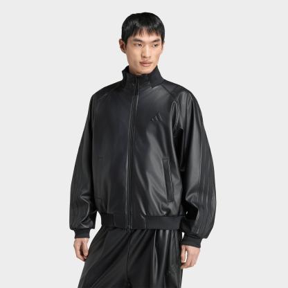 Men's adidas Stadium Loose Faux Leather Track Jacket - Black/Black