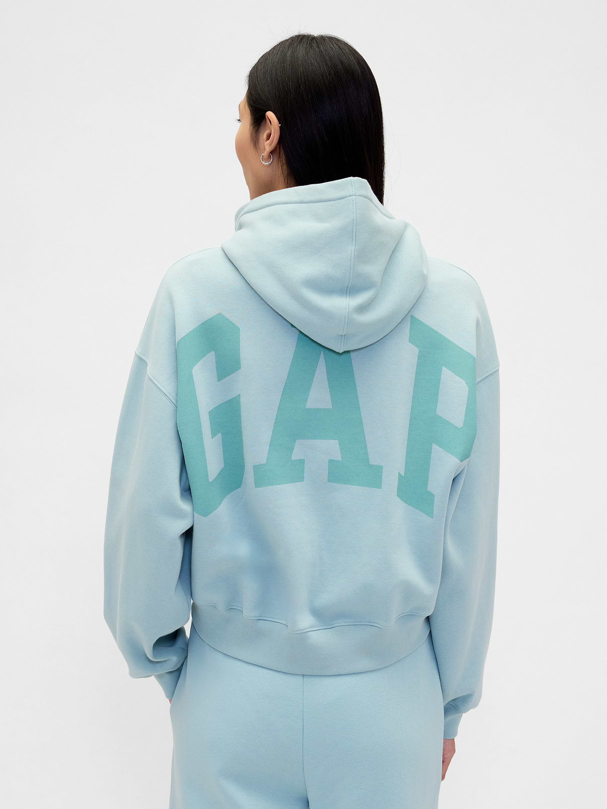 VintageSoft Crop Logo Hoodie - Light autumn blue