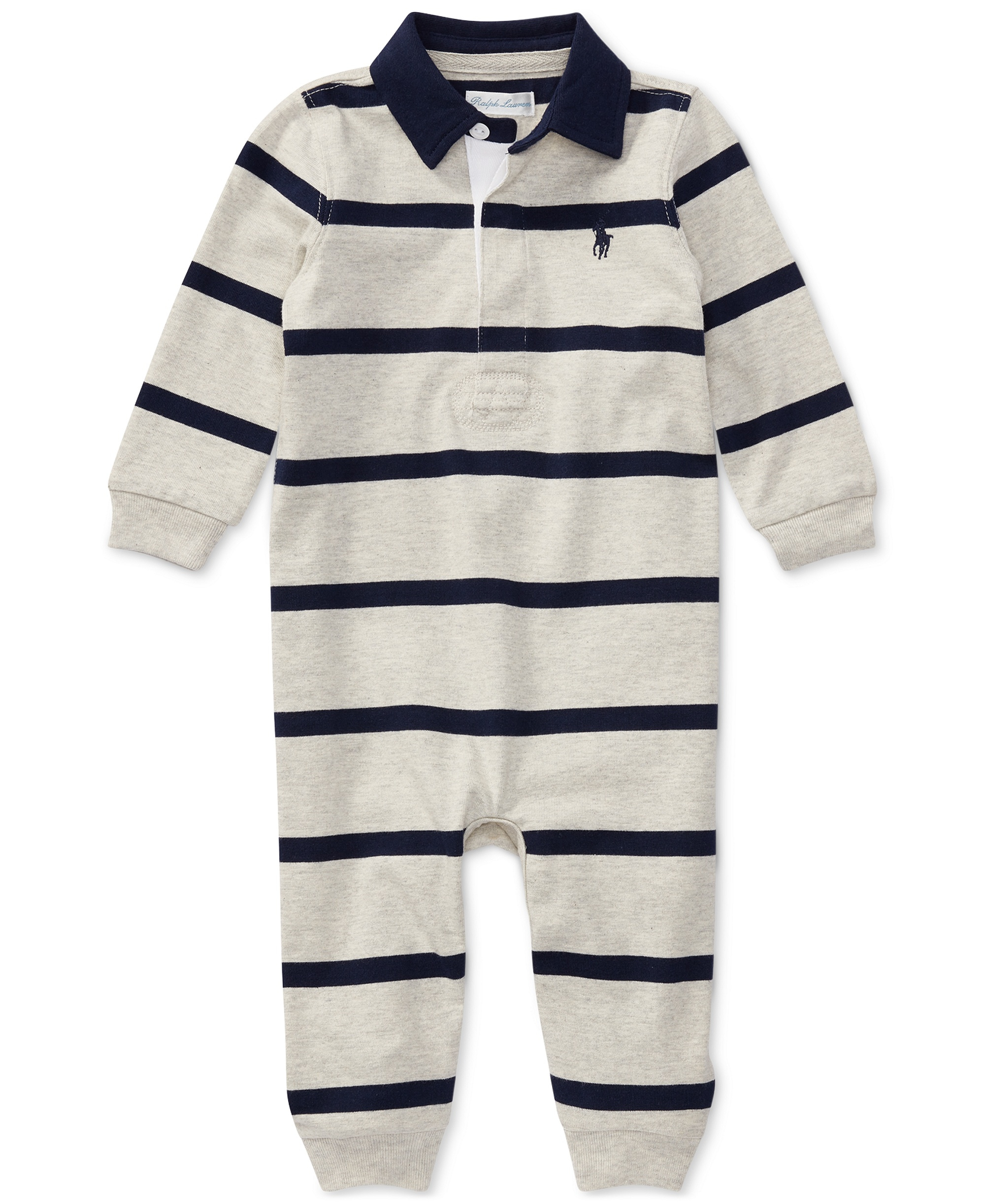 Polo Ralph Lauren Baby Boys Striped Rugby Cotton Coverall - Light Heather Multi