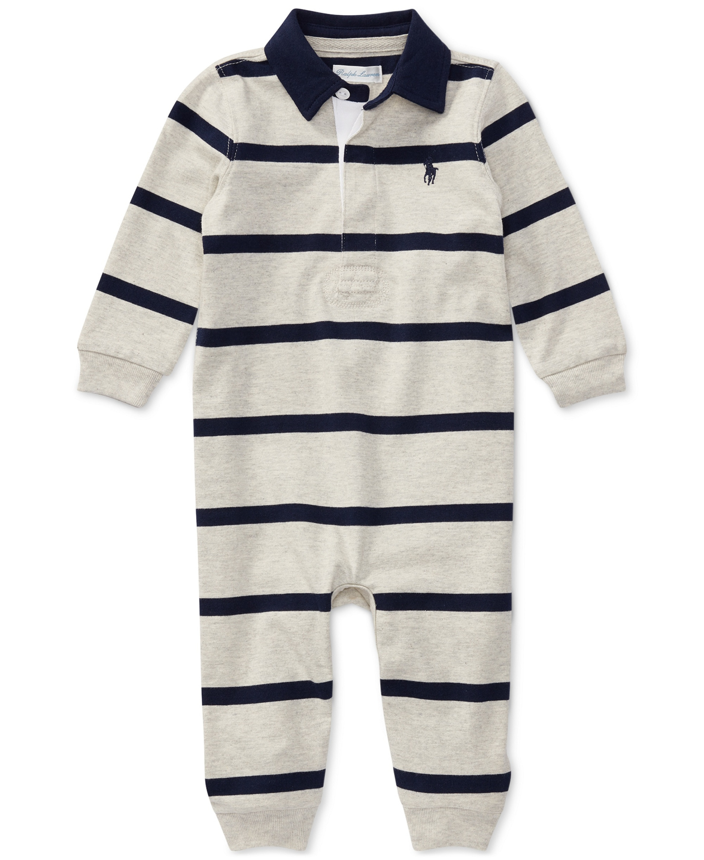 Polo Ralph Lauren Baby Boys Striped Rugby Cotton Coverall - Light Heather Multi
