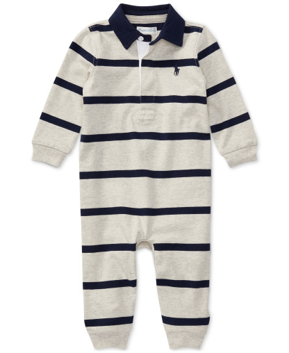 Polo Ralph Lauren Baby Boys Striped Rugby Cotton Coverall - Light Heather Multi