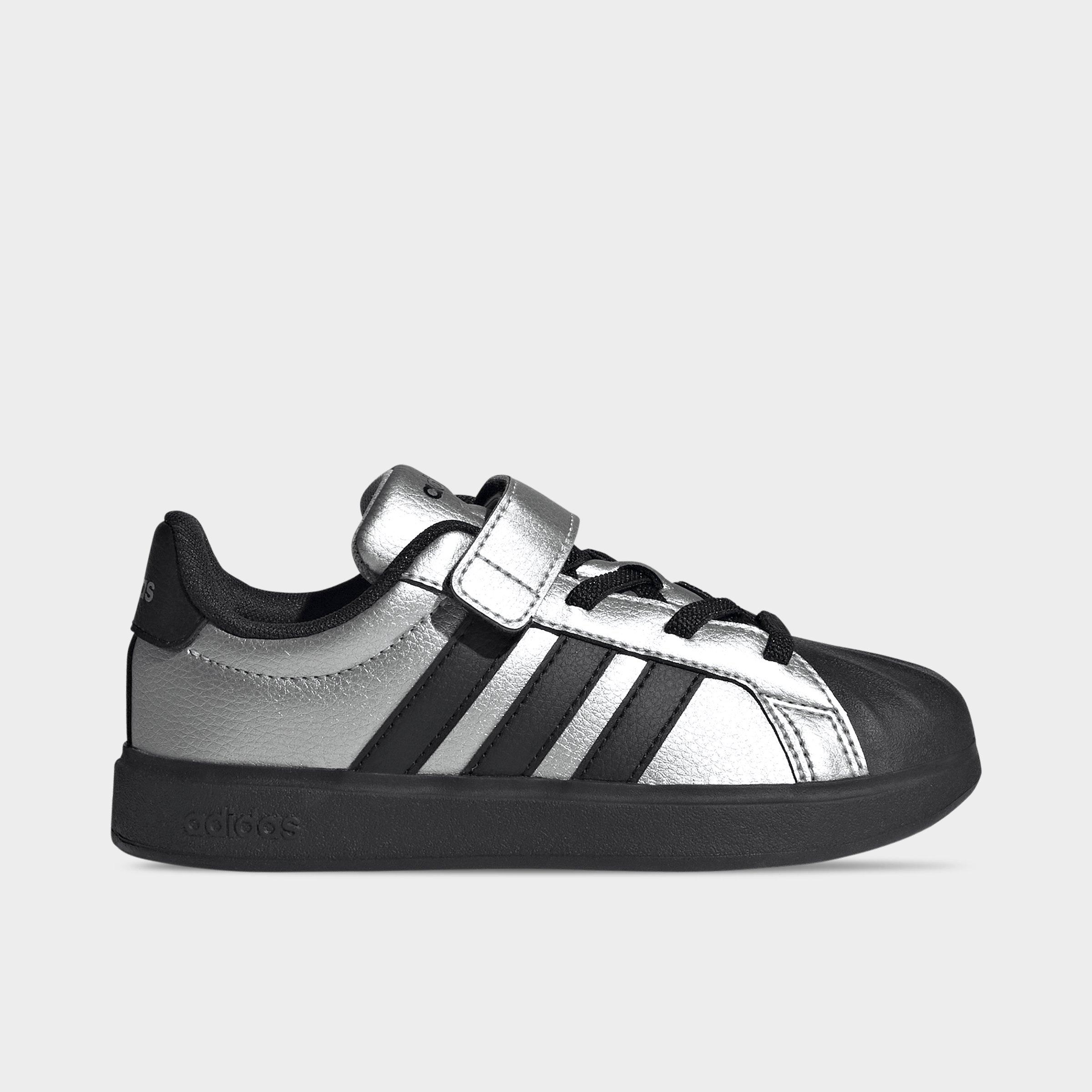 Girls' Little Kids' adidas Streettalk Stretch Lace Hook-And-Loop Casual Shoes - Silver Metallic/Core Black/Silver Metallic - Left shoe facing left. Outside of the shoe.