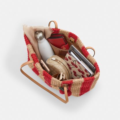 City Tote Bag With Stripes And Charm - Gold/Red/Tan - view 4