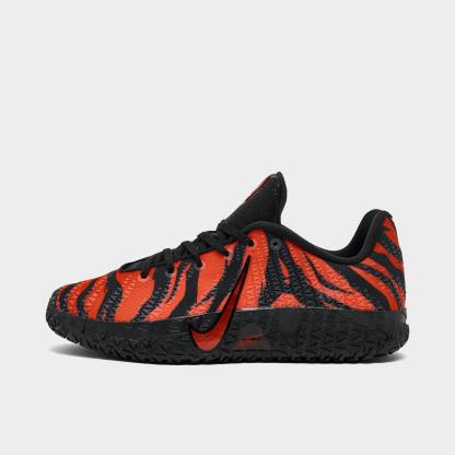 Big Kids' Nithtke Ja 3 Basketball Shoes - Safety Orange/Black/University Red - Left shoe facing left. Outside of the shoe.