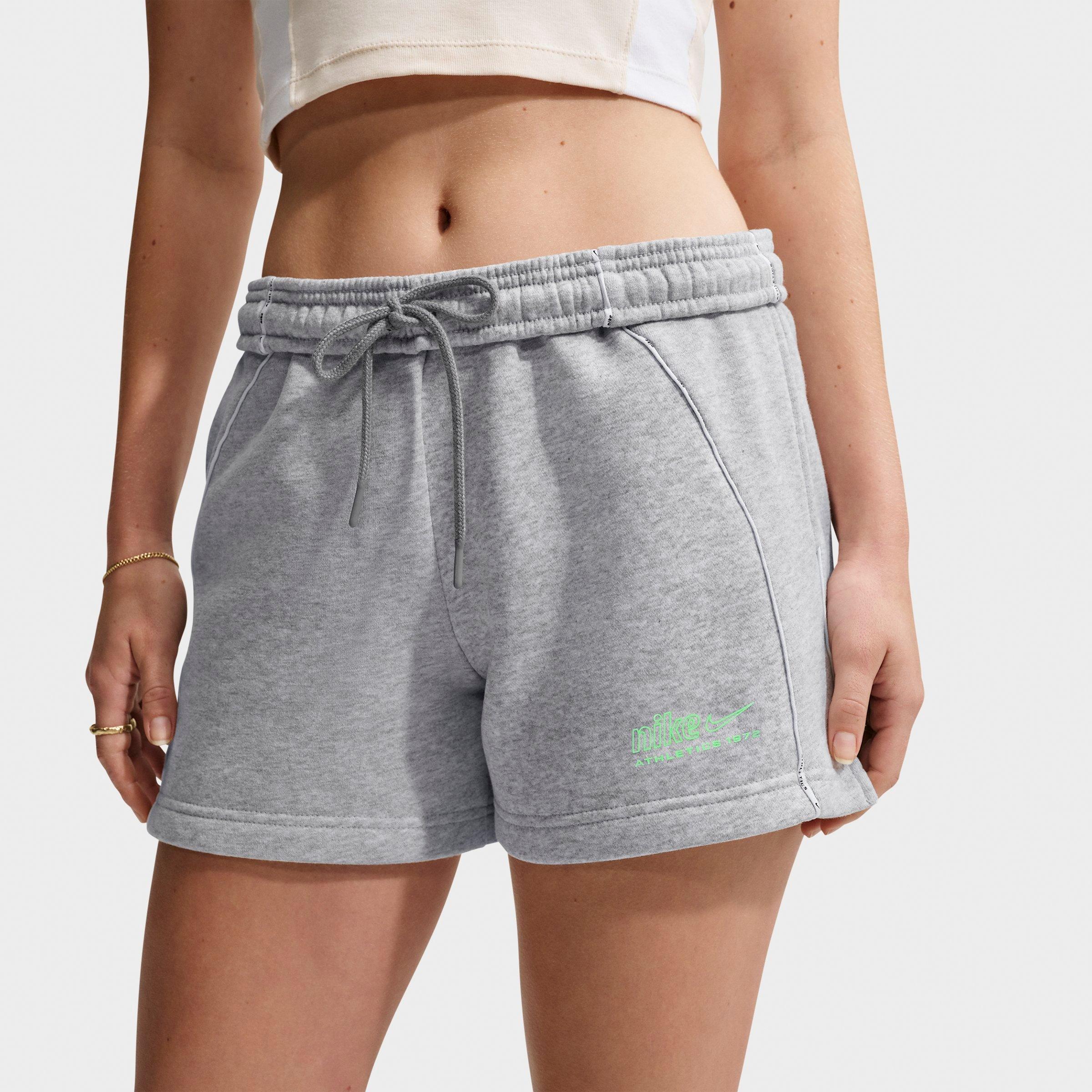 Women's Nithtke Studio Fleece Medium-Weight "Graphic Pack" Mid-Rise Shorts - Grey Heather/Illusion Green