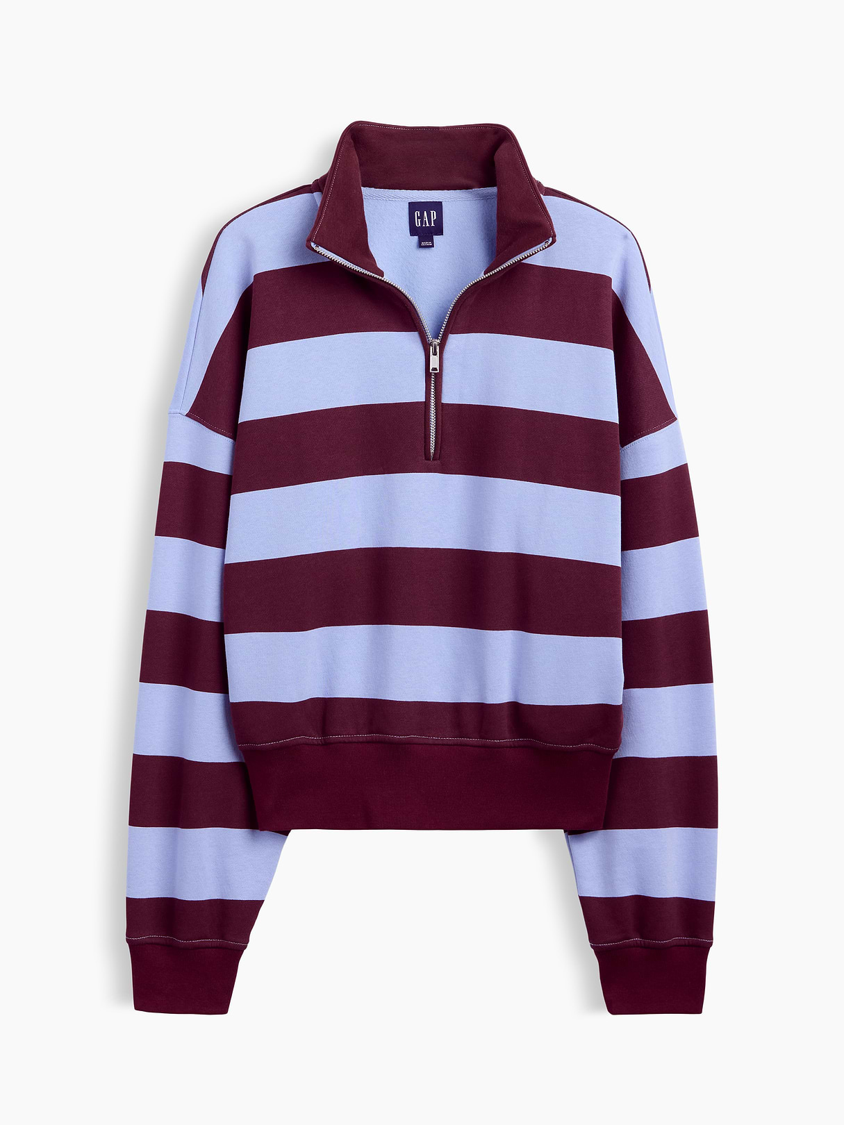 VintageSoft Oversized Half-Zip Wedge Pullover - Blue & purple burgundy stripe