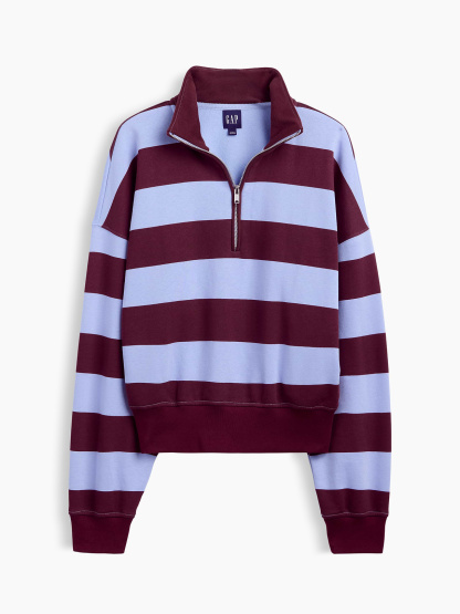 VintageSoft Oversized Half-Zip Wedge Pullover - Blue & purple burgundy stripe