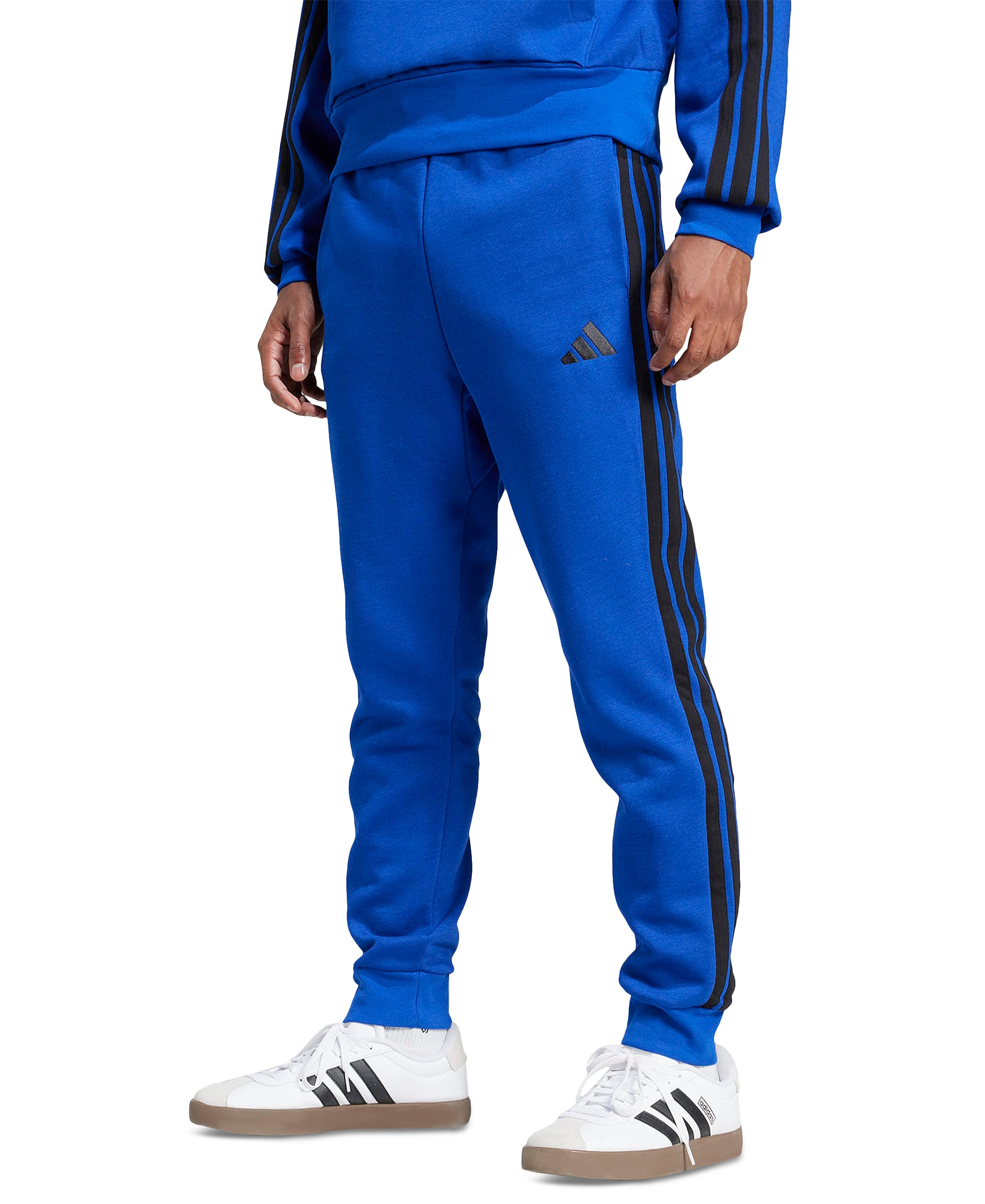 adidas Men's Essentials Three-Stripes Regular-Fit Fleece Joggers - Royal Blue/Black