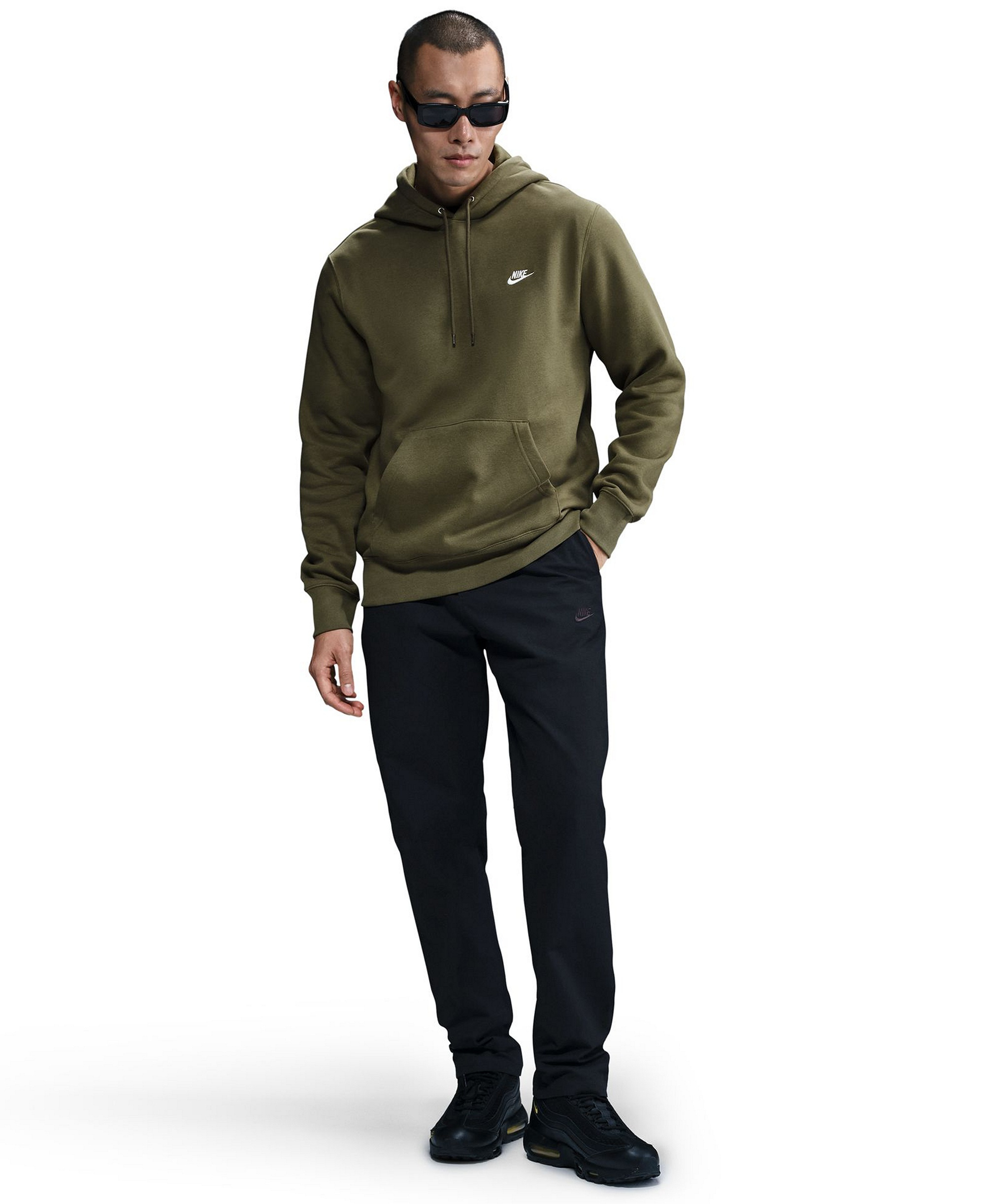 Nike Men's Club Pullover Fleece Hoodie Logo - Medium Olive/White