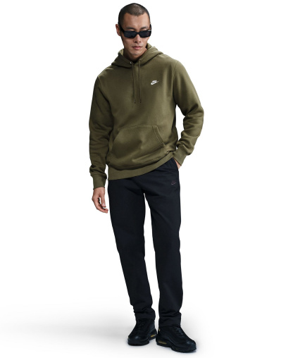 Nike Men's Club Pullover Fleece Hoodie Logo - Medium Olive/White