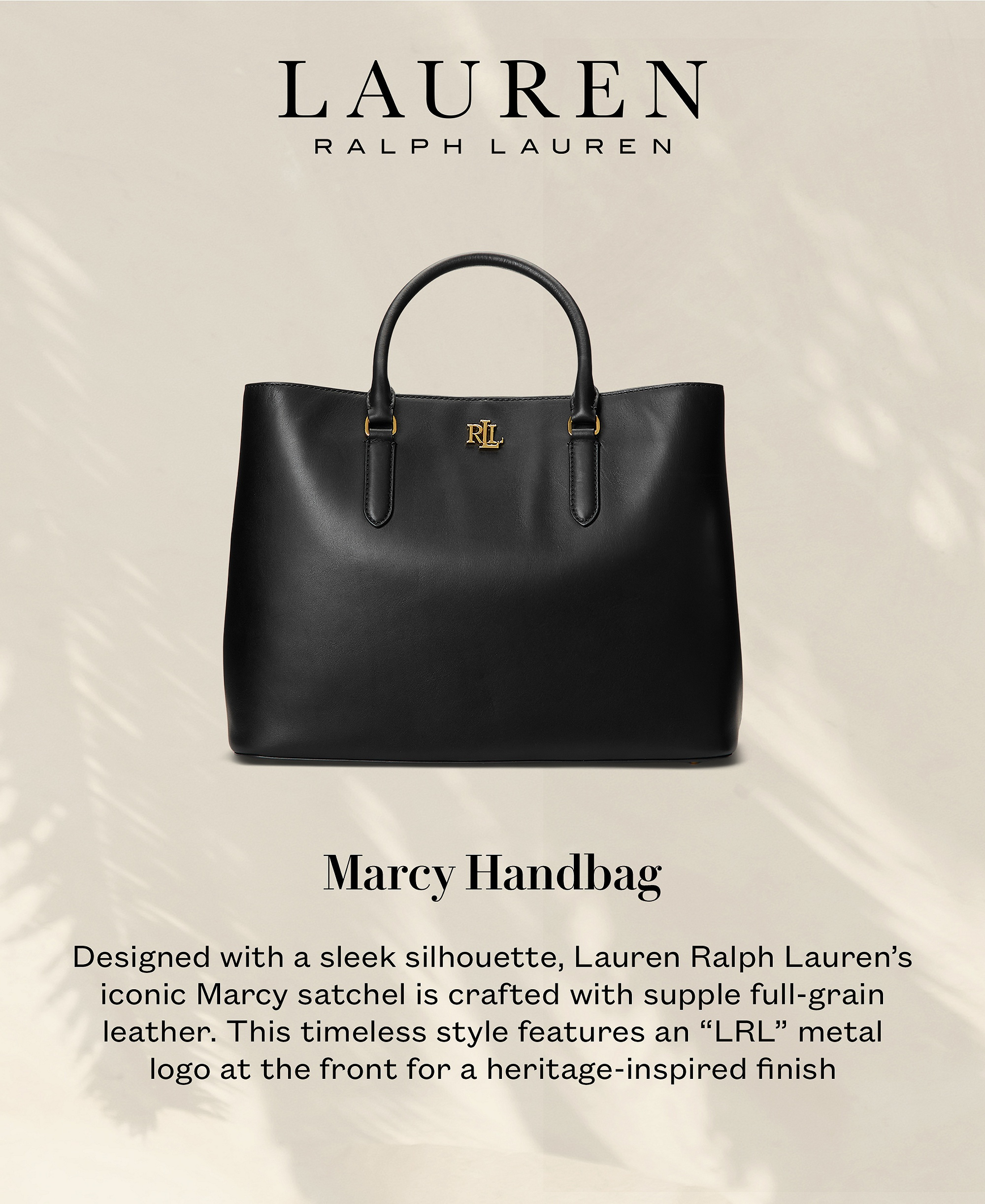 Lauren Ralph Lauren Full-Grain Leather Large Marcy Satchel Bag - Black