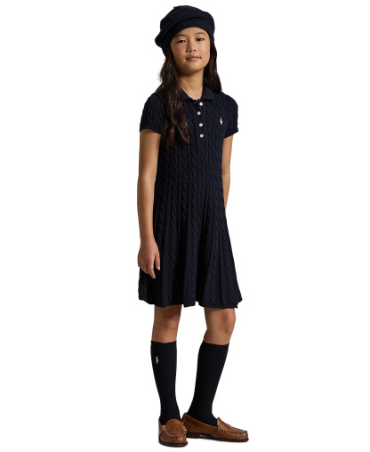 Polo Ralph Lauren Girls' 7-16 Cable-Knit Polo Sweater Dress - Navy
