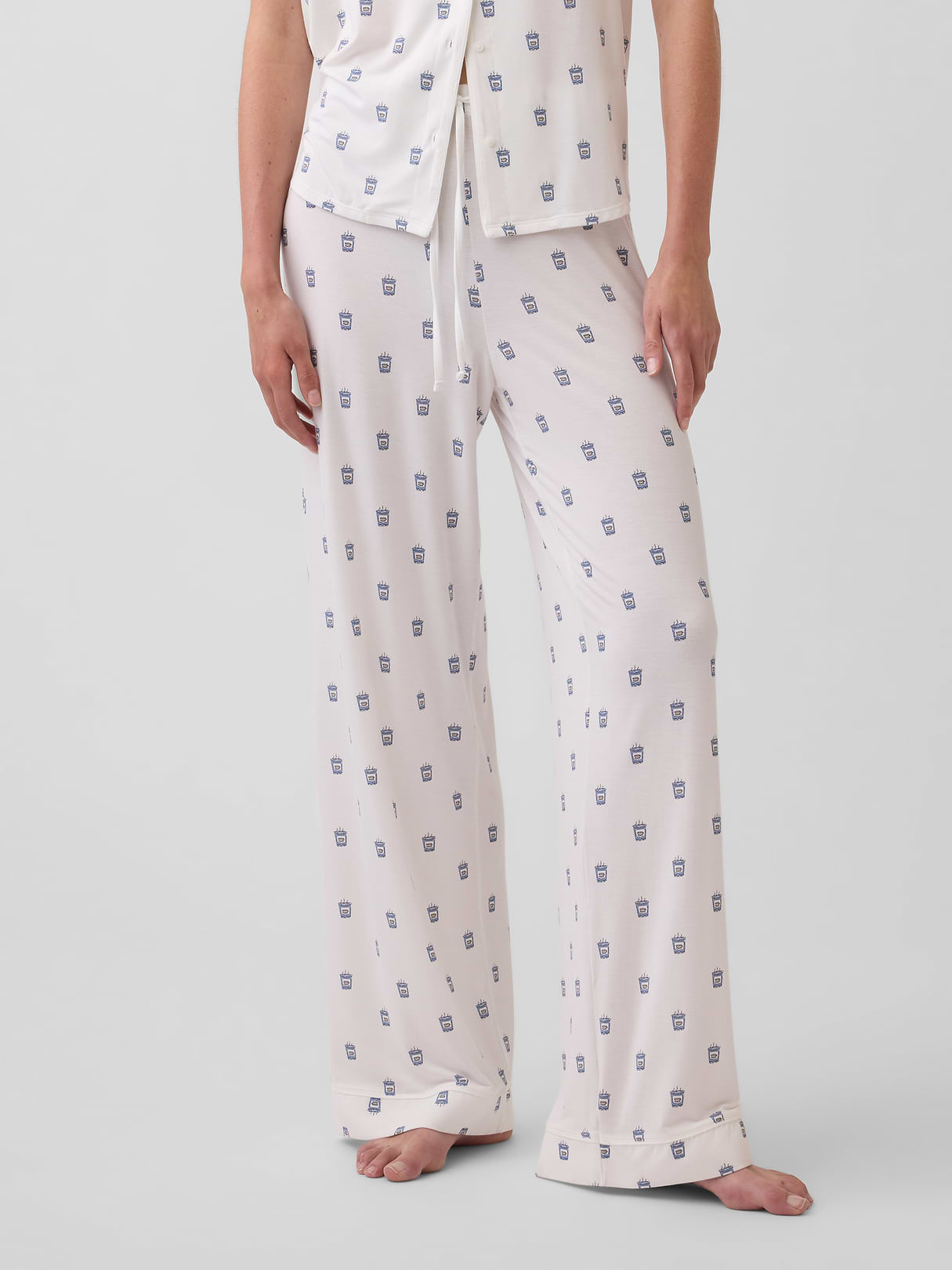 SoftMade Modal PJ Pants - Off white coffee cup print