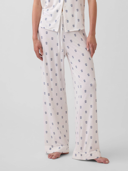 SoftMade Modal PJ Pants - Off white coffee cup print