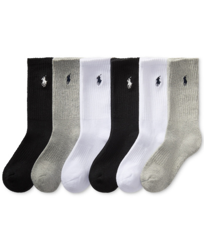 Polo Ralph Lauren Boys' 4-11 Solid Crew Socks, 6-Pack - Gray