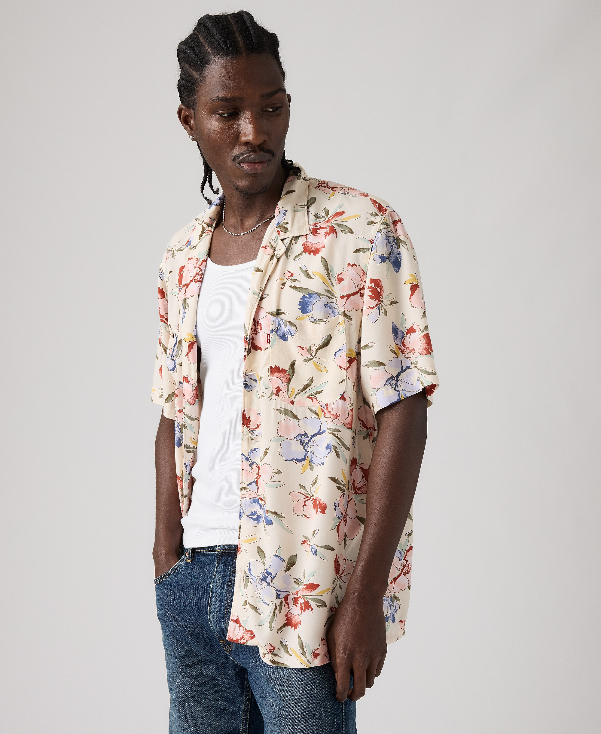 Levi's Men's Relaxed-Fit Camp Collar Shirt - Oatmeal