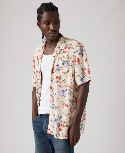 Levi's Men's Relaxed-Fit Camp Collar Shirt - Oatmeal