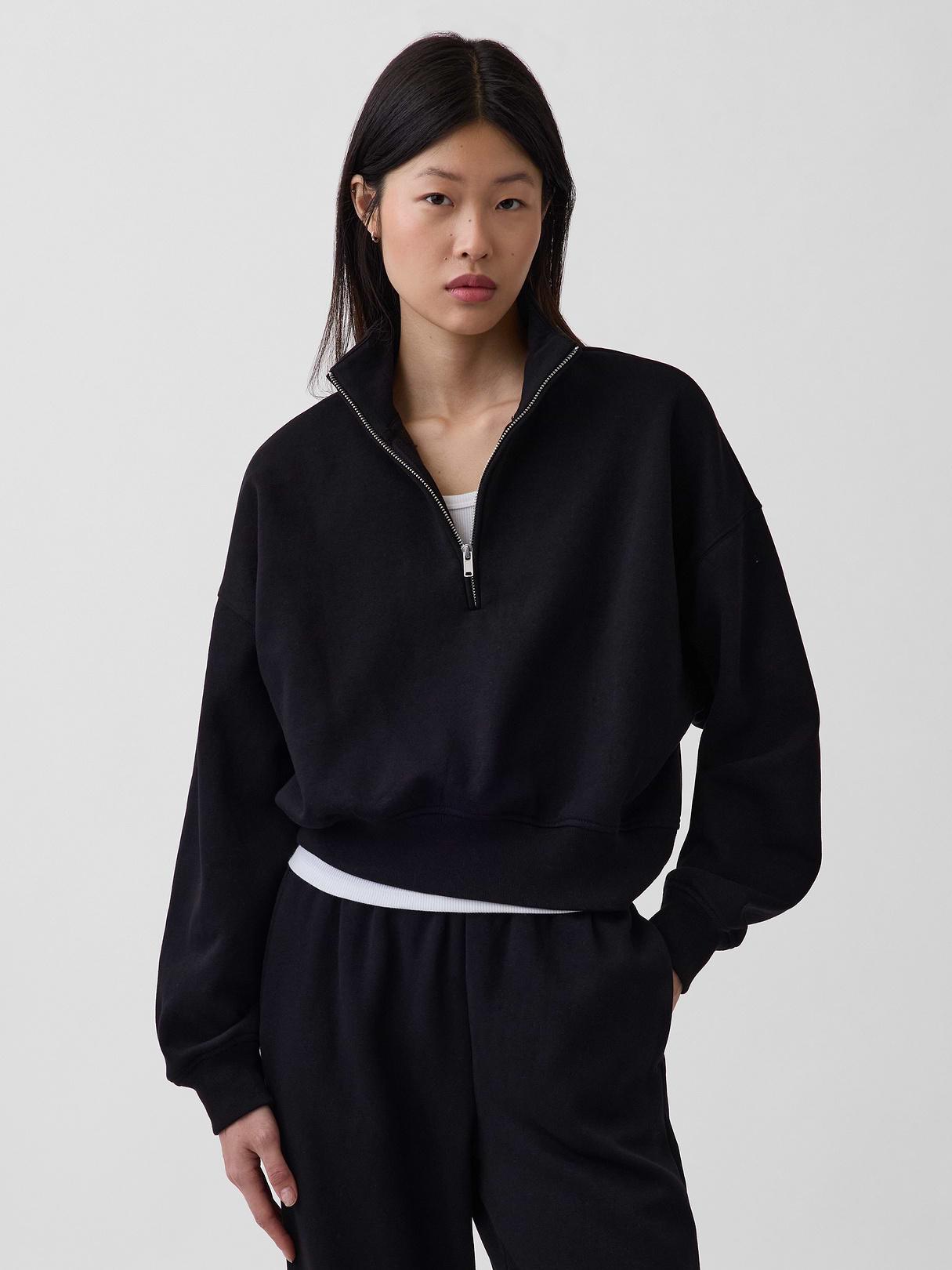 VintageSoft Oversized Half-Zip Wedge Pullover - Black