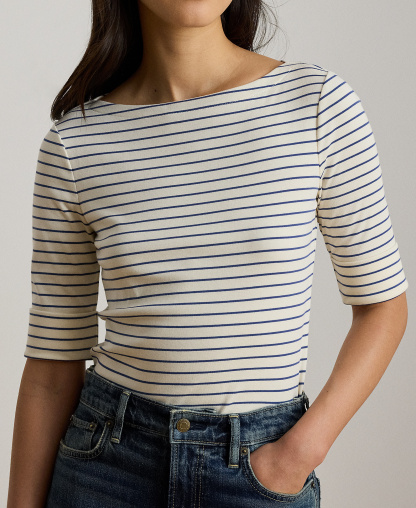 Lauren Ralph Lauren Women's Striped Boat Neck Top - Mas Cream/Inky Blue