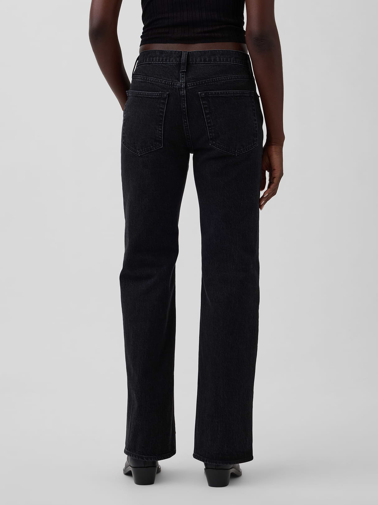 Mid Rise Relaxed Straight Jeans - Black