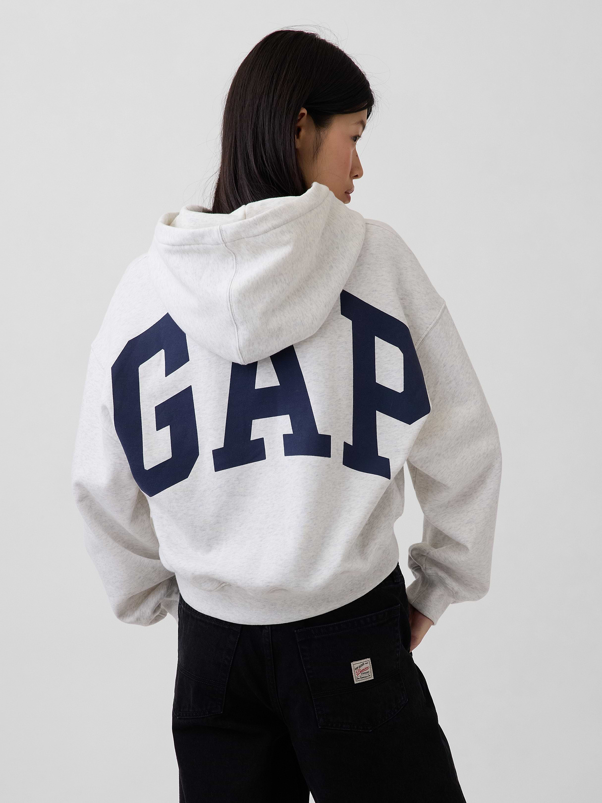 VintageSoft Crop Logo Hoodie - Pale heather grey