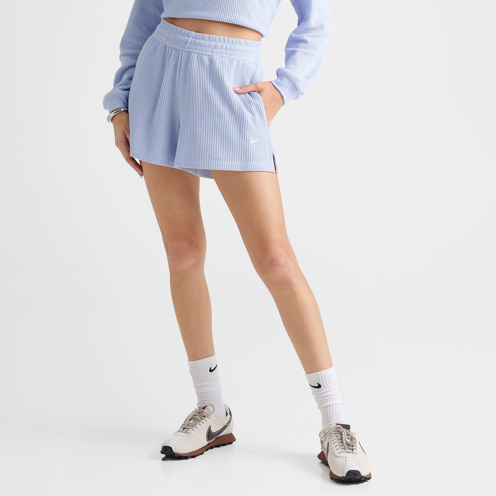 Women's Nike Sportswear Chill Waffle Loose Mid-Rise Shorts - Hydrogen Blue/Sail