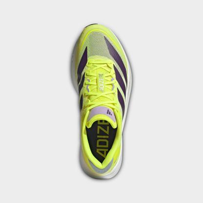 Men's adidas Adizero Boston 13 Running Shoes - Solar Yellow/Aurora Plum/Powder Plum - Top view
