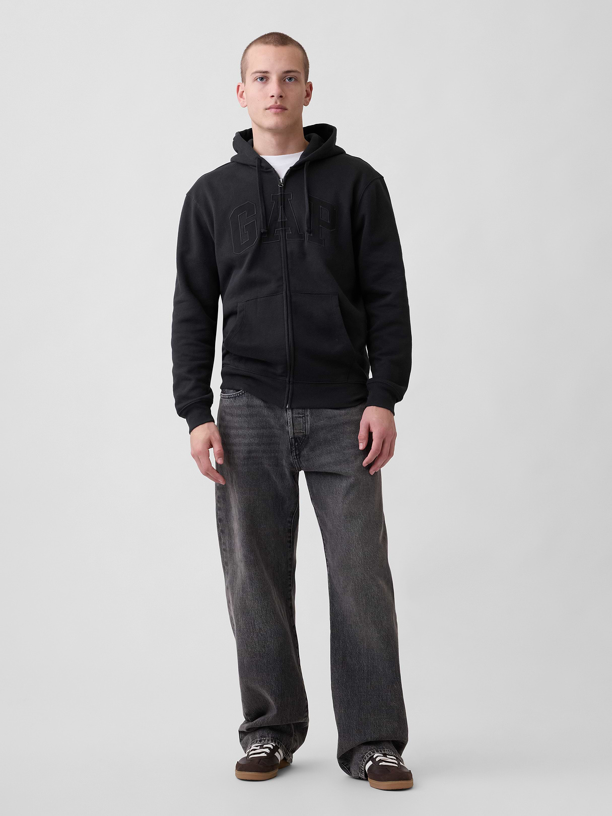 Adult VintageSoft Arch Logo Zip Hoodie - Black grey