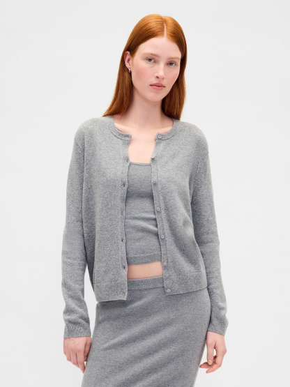 CashSoft Crop Cardigan - Light heather grey