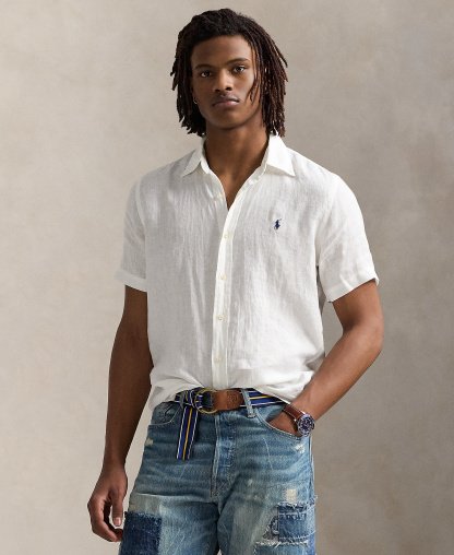 Polo Ralph Lauren Men's Short-Sleeve Linen Button-Up Shirt - Ceramic White