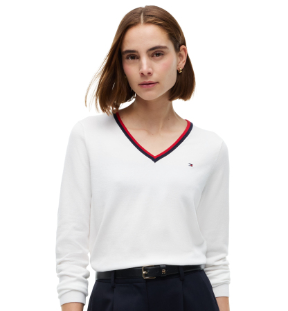 Tommy Hilfiger Women's V-Neck Long-Sleeve Sweater - Ecru