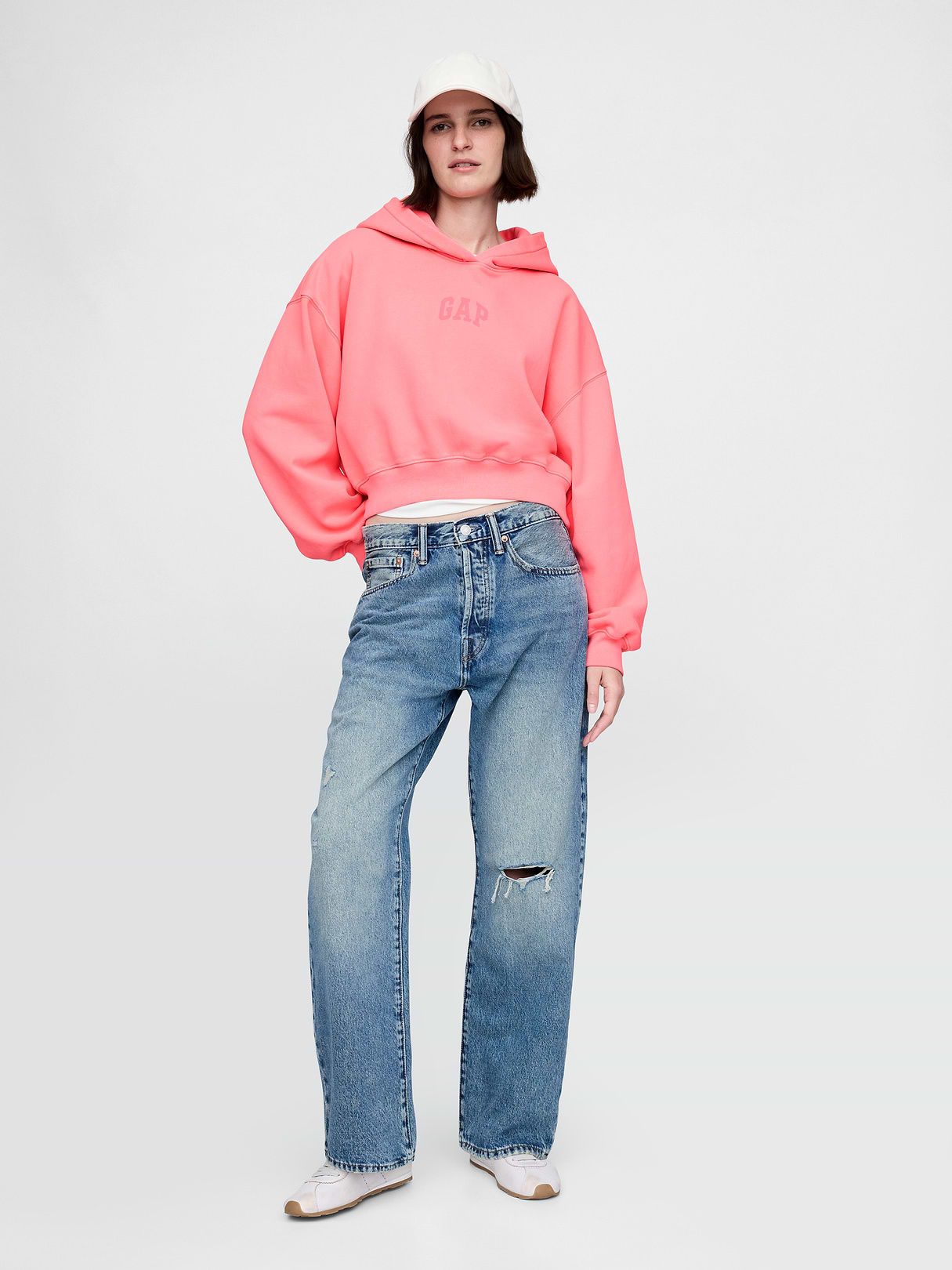 VintageSoft Crop Logo Hoodie - Sassy pink