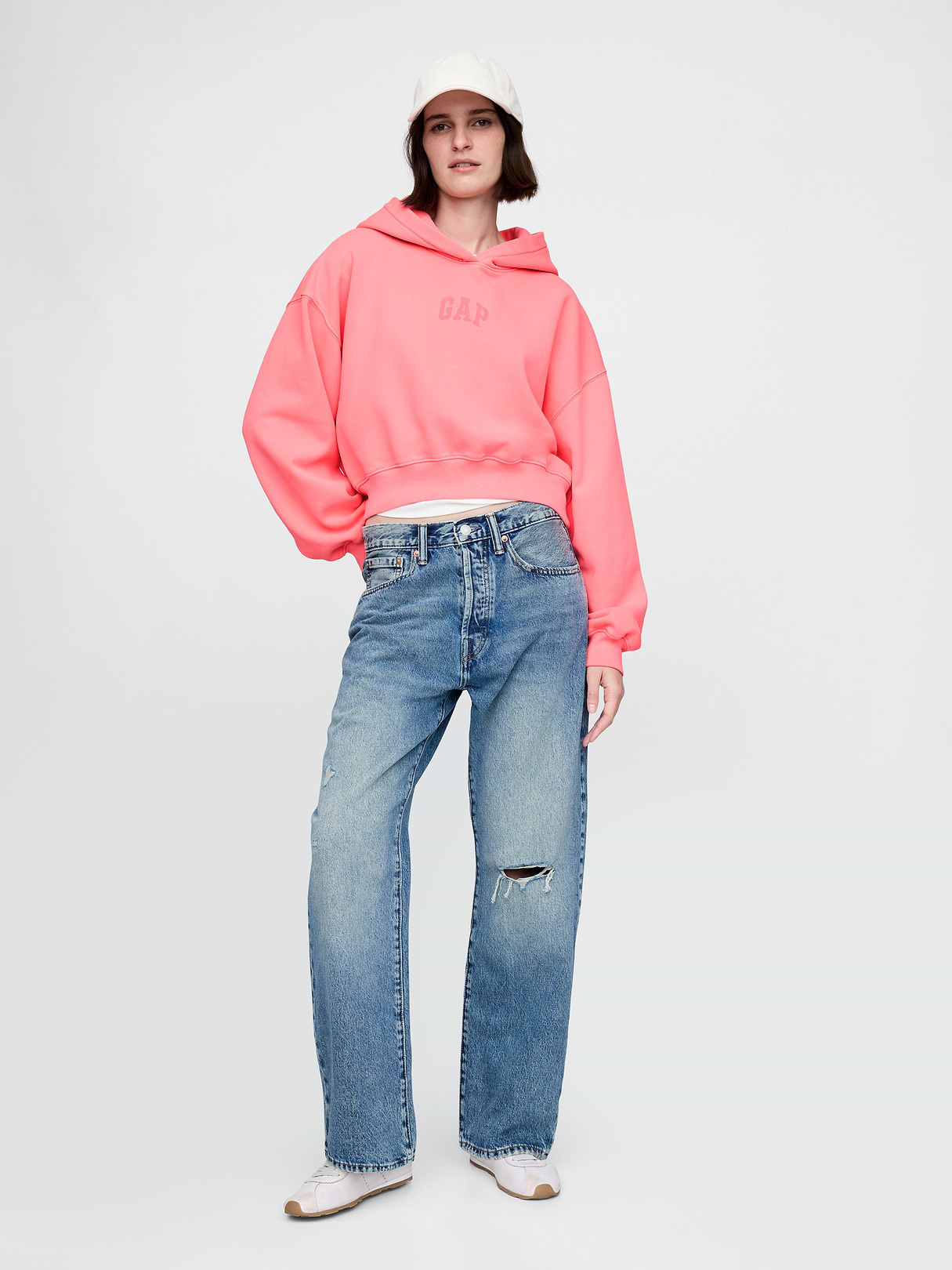 VintageSoft Crop Logo Hoodie - Sassy pink