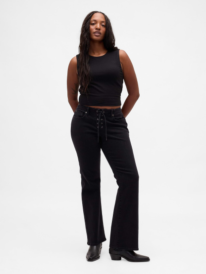 Low Rise Long & Lean Split-Hem Jeans - Basic black
