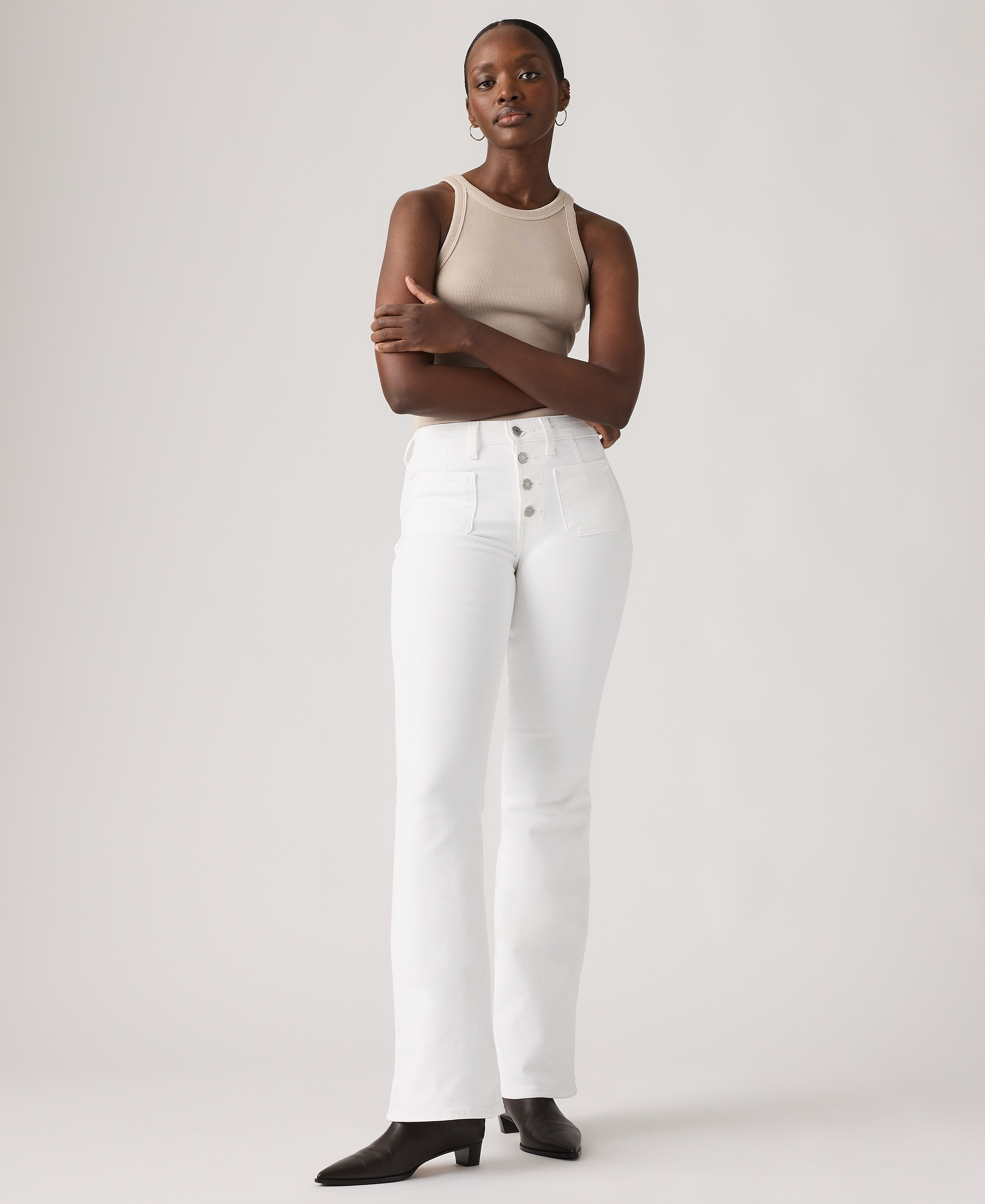 Levi's Women's 726 Patch Pocket High-Rise Slim-Fit Flare Jeans - Soft Clean White