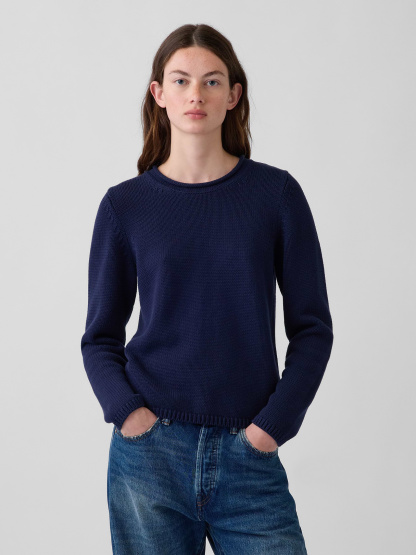 100% Cotton Rollneck Sweater - Tapestry navy blue