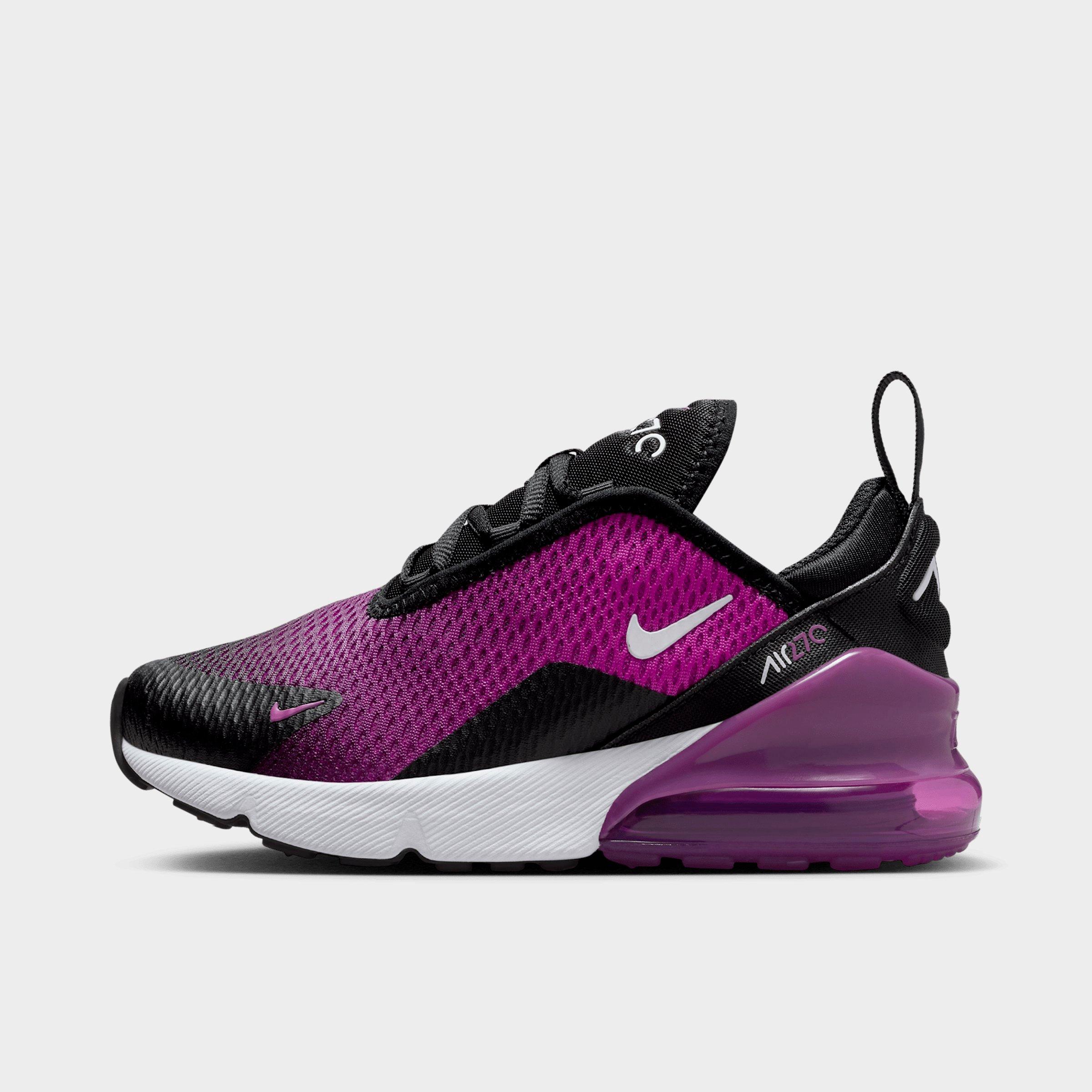 Little Kids' Nithtke Air Max 270 Casual Shoes - Black/Vivid Purple/White - Left shoe facing left. Outside of the shoe.