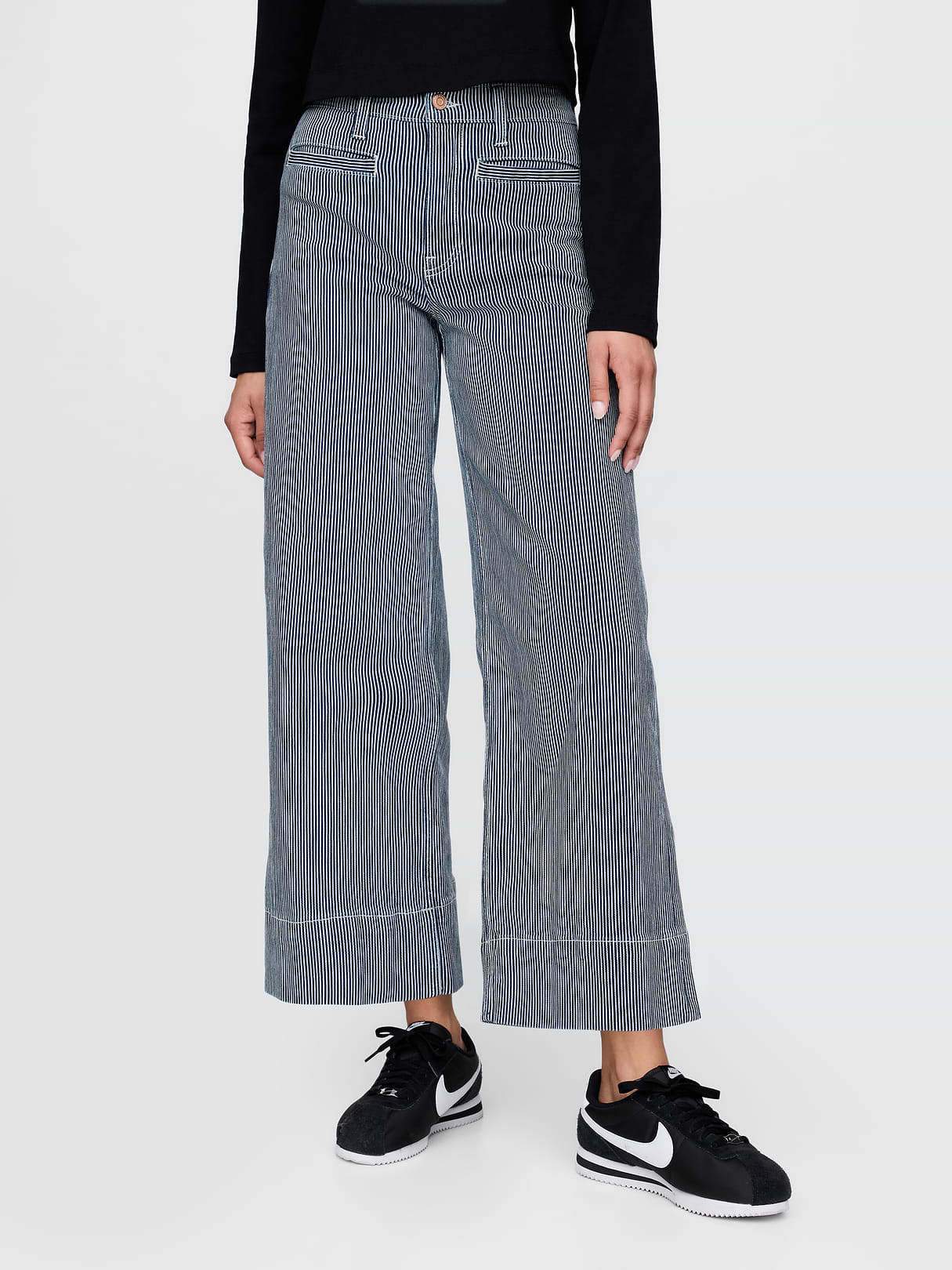 High Rise Stride Wide-Leg Ankle Jeans - Blue railroad stripe