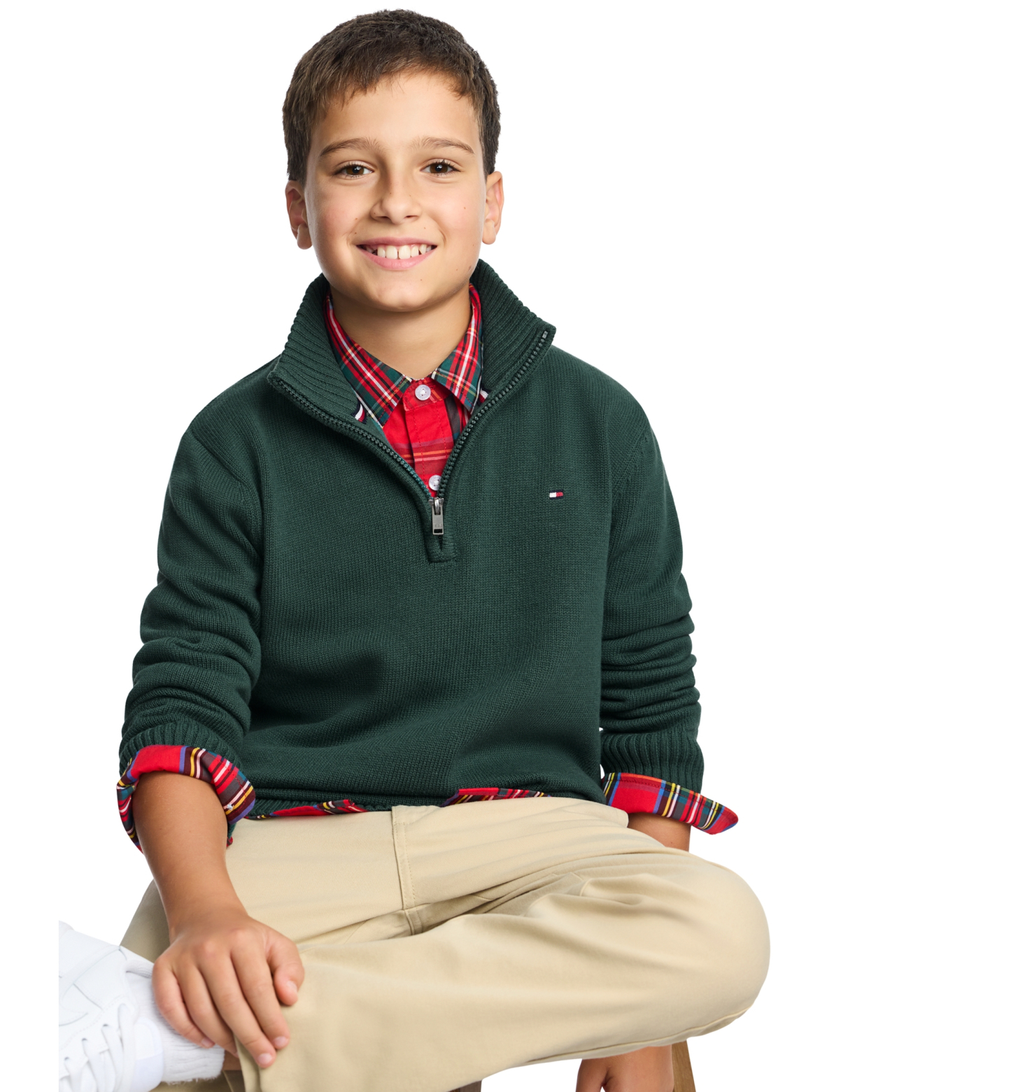 Tommy Hilfiger Boys' 8-20 Zipneck Cotton Quarter-Zip Sweater - June Bug