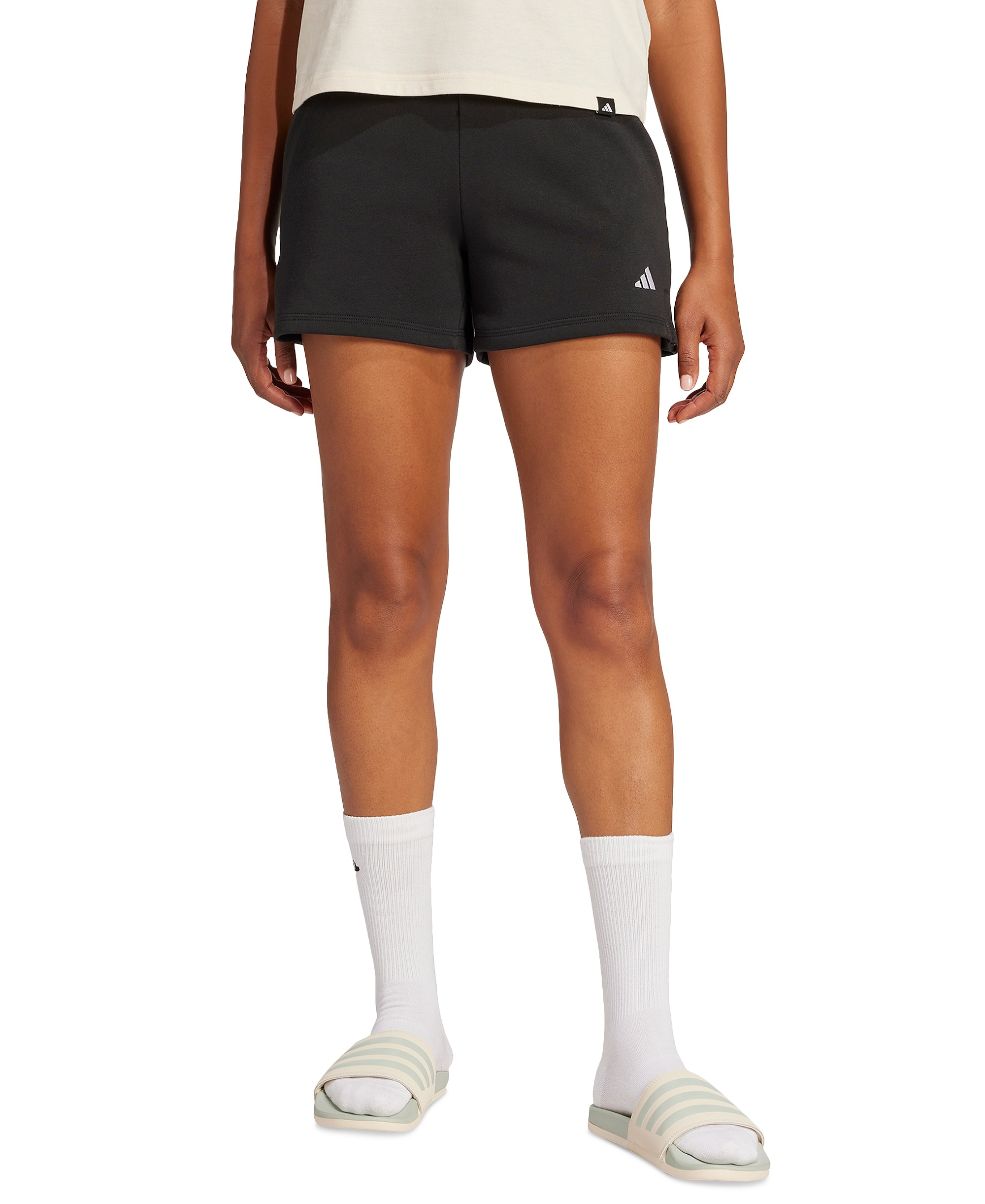 adidas Women's Essentials Small Logo Fleece Shorts - Black/White