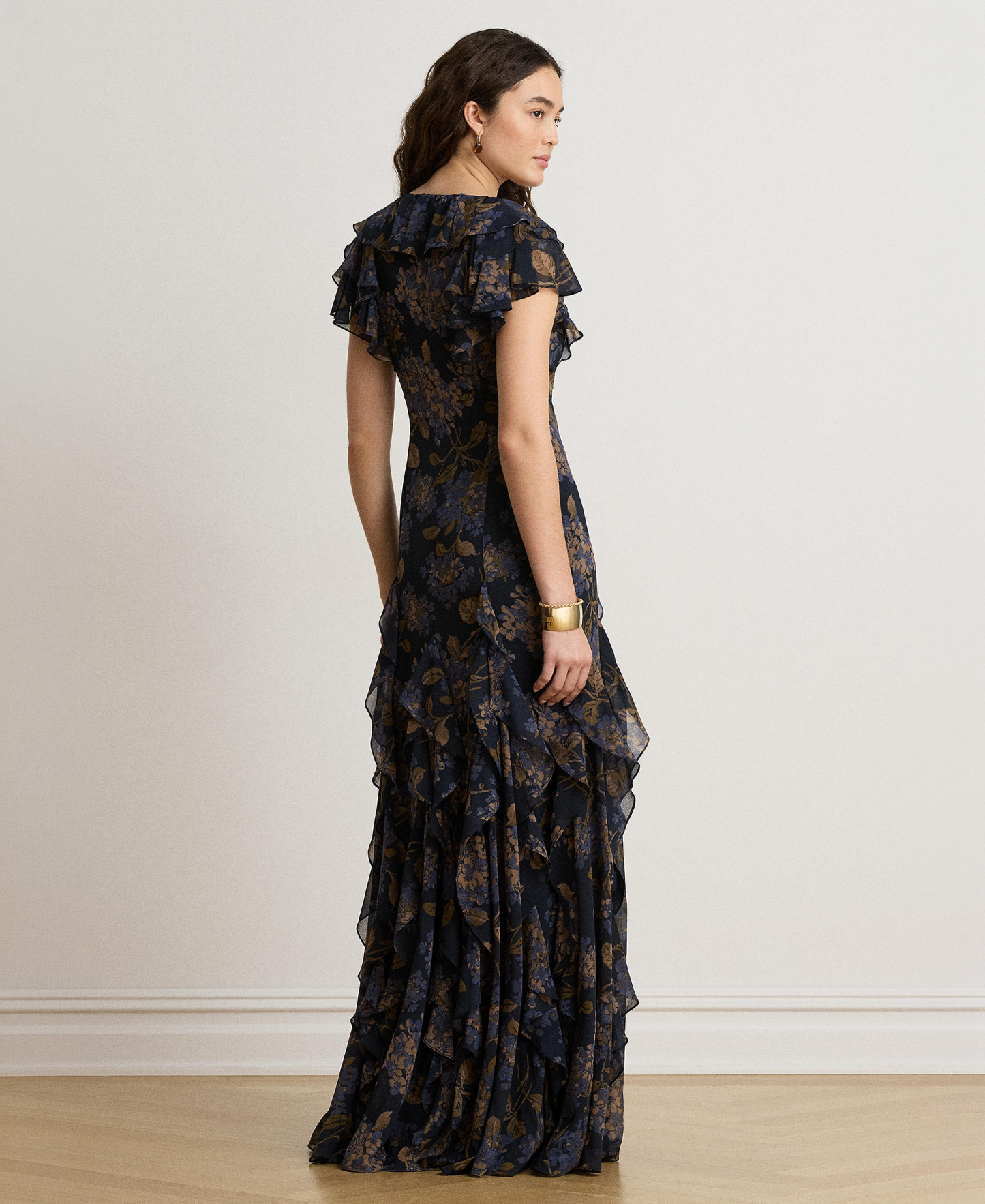 Lauren Ralph Lauren Women's Floral Ruffle-Trim Georgette Gown - Navy multi