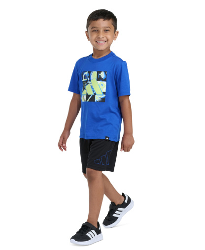 adidas Boys' 2T-7 Essential Graphic T-Shirt and Shorts, 2-Piece Set - Bright Blue