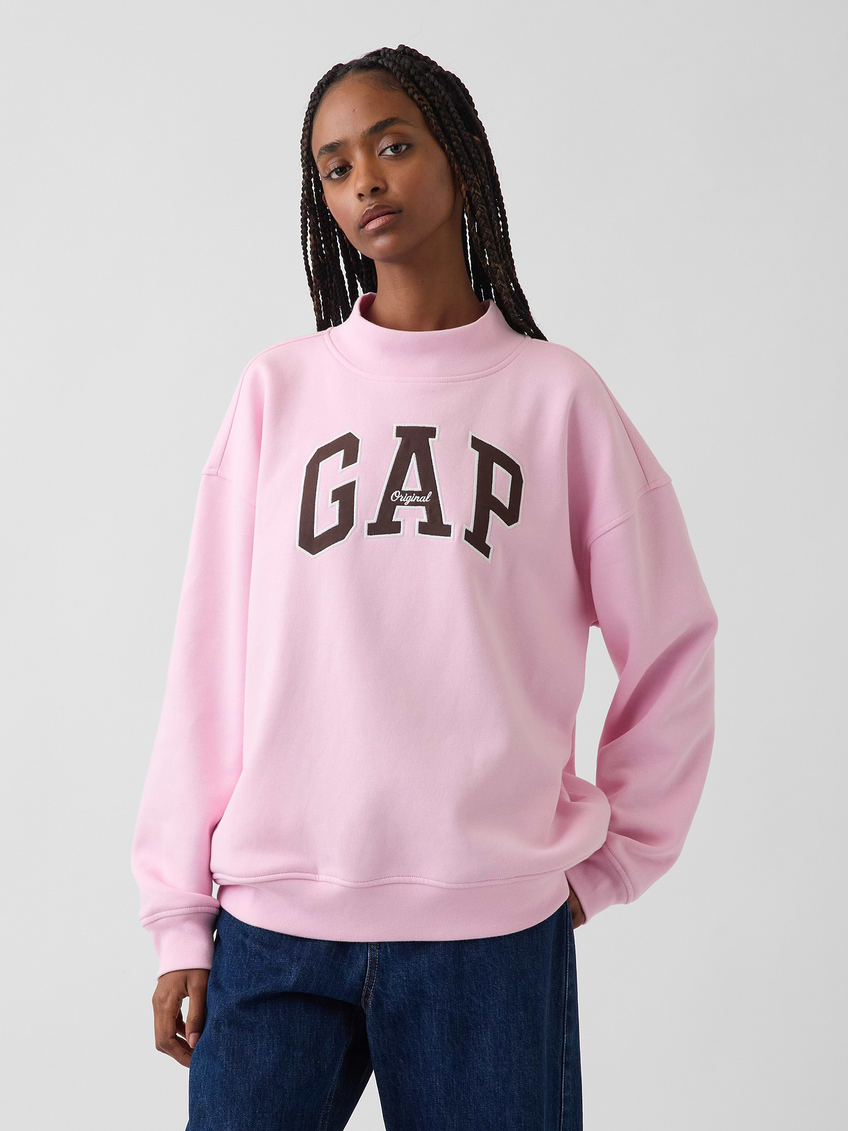 VintageSoft Oversized Mockneck Logo Sweatshirt - Light pink