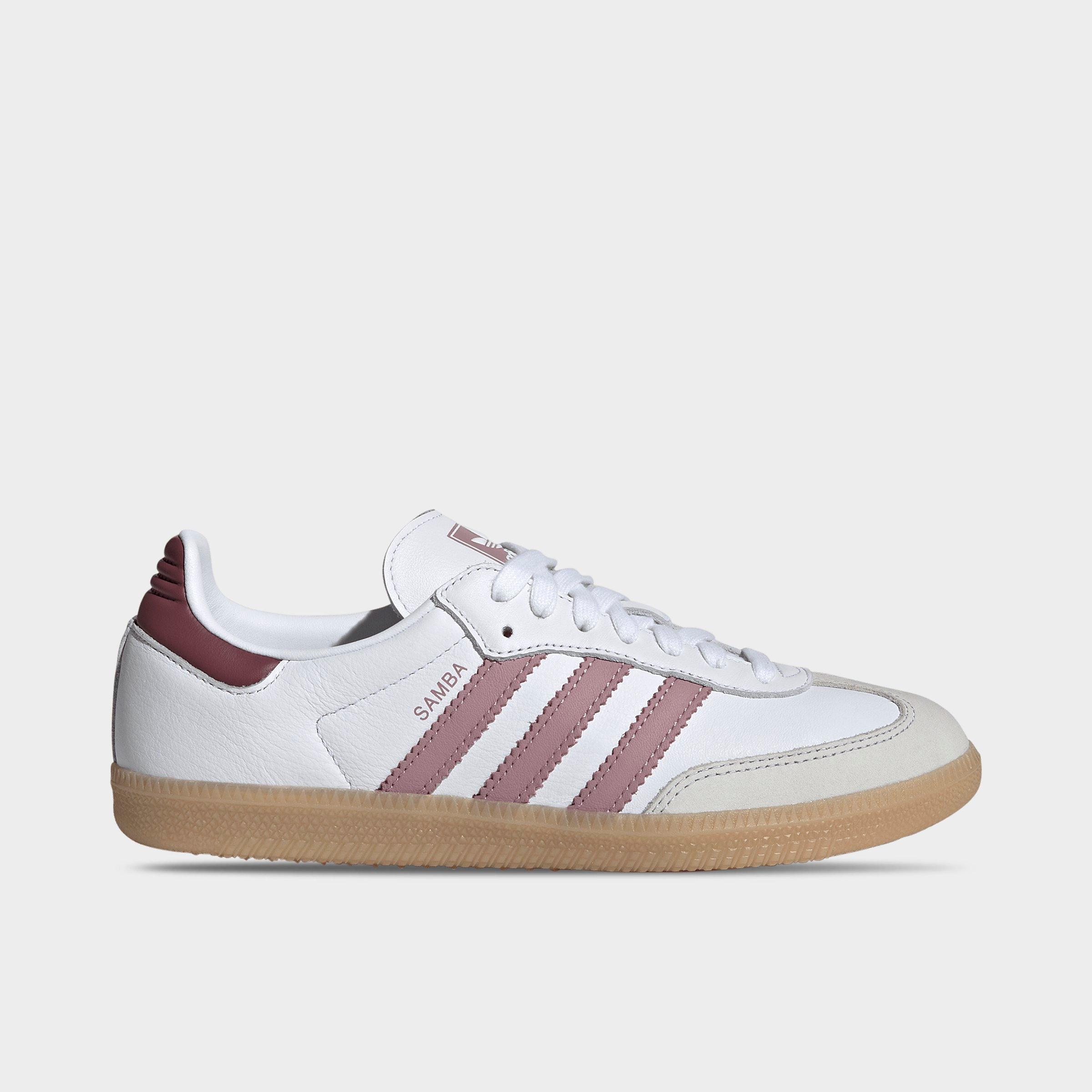 Women's adidas Originals Samba OG Casual Shoes - Part 1 - Cloud White/Magic Mauve/Burgundy - Left shoe facing left. Outside of the shoe.