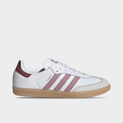 Women's adidas Originals Samba OG Casual Shoes - Part 1 - Cloud White/Magic Mauve/Burgundy - Left shoe facing left. Outside of the shoe.