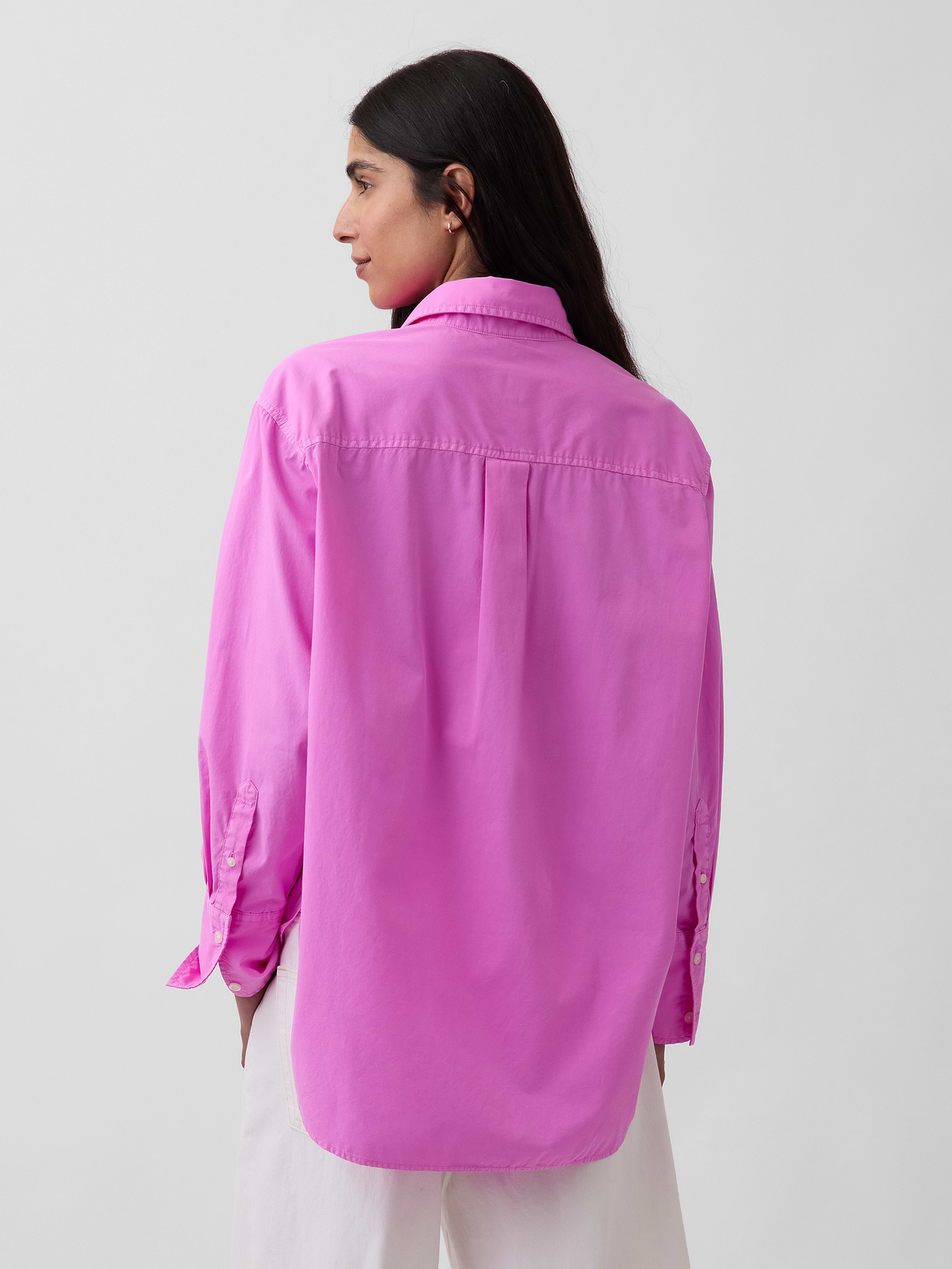 Organic Cotton Poplin Stripe Big Shirt - Neon pink glow