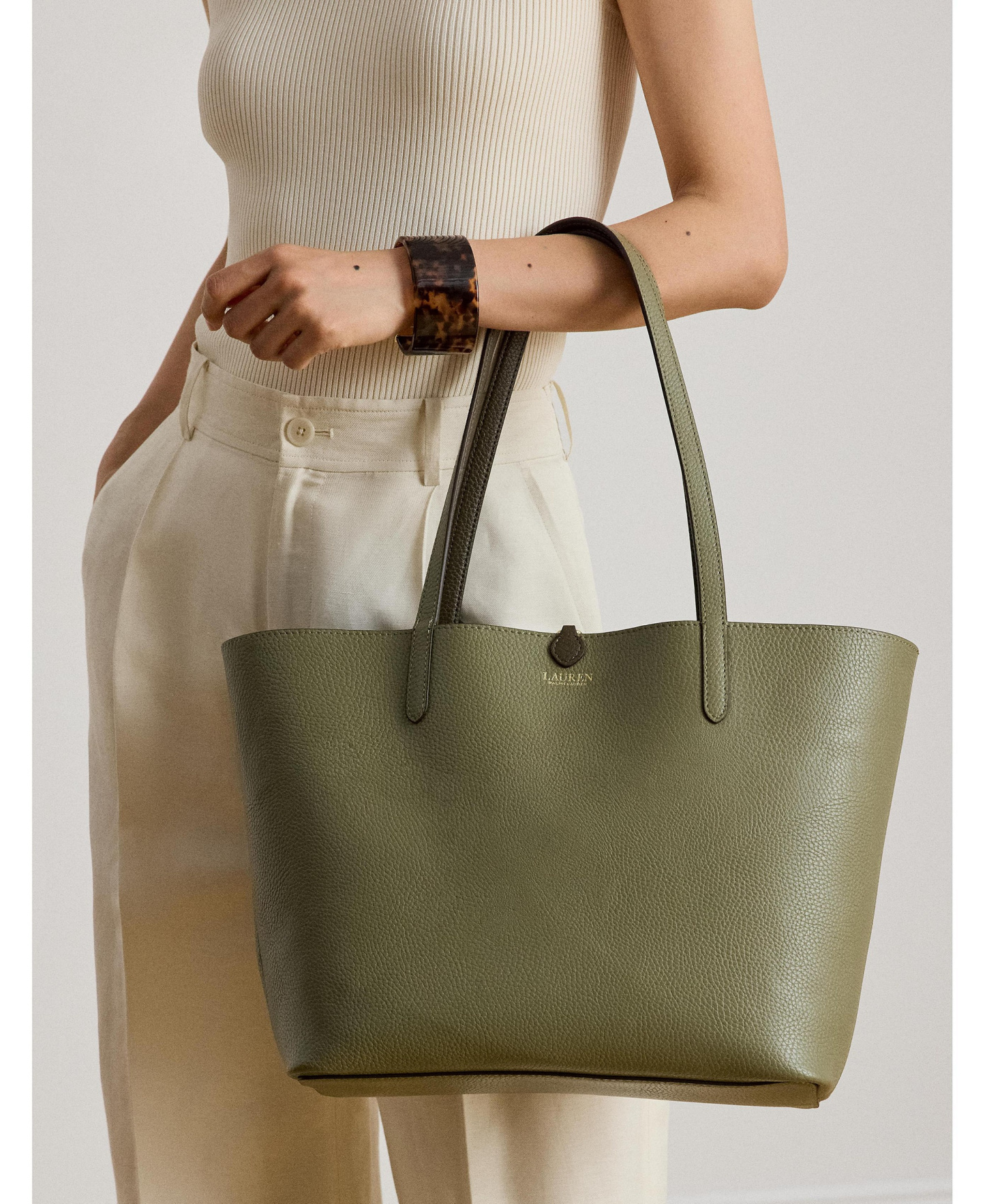 Lauren Ralph Lauren Faux-Leather Reversible Extra Large Tote Handbag - Botanic Green/Sage Green