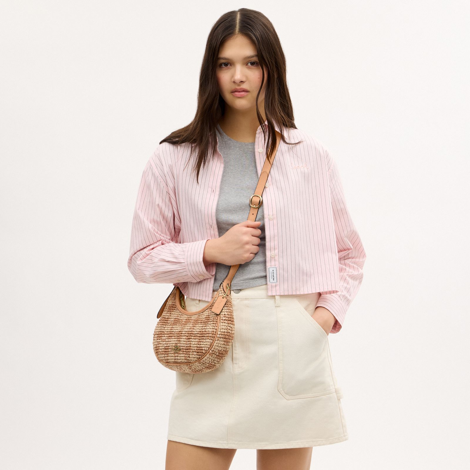 Emily Shoulder Bag With Gingham Print - Gold/Tan - view 10